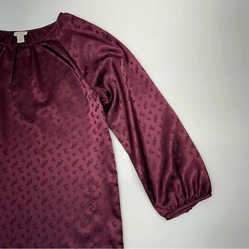 J. Crew Satin Maroon Paisley Print Keyhole Chest Shift Dress Women’s Size 12